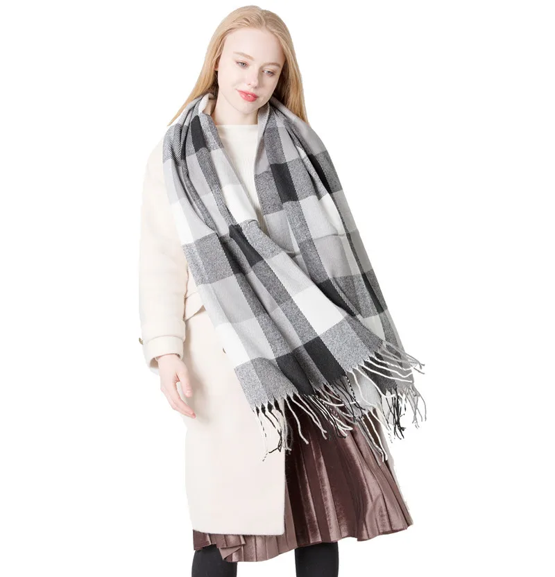 

2020 autumn and winter college style big plaid cashmere ladies scarf couple plaid scarf bib shawl