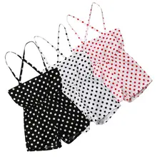 Детская одежда для маленьких девочек с узором в горошек на бретельках, комбинезон, костюм пляжного типа без Рукавов Летняя одежда Солнечный костюм-комбинезон со штанами