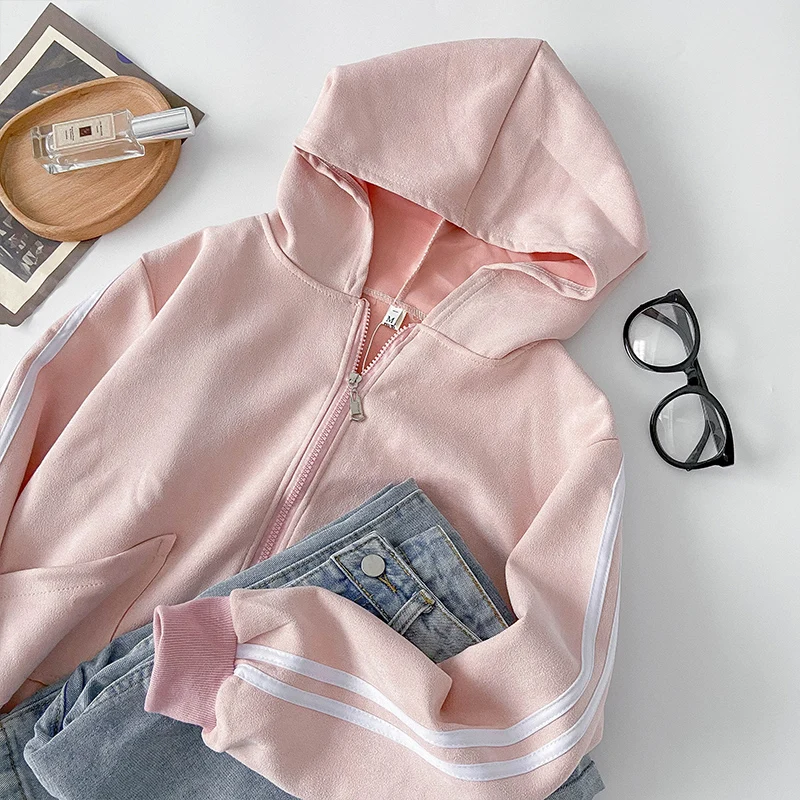 

Женский свитер с капюшоном, свободные универсальные топы на весну и осень, милый кардиган с кулиской на подоле, куртка