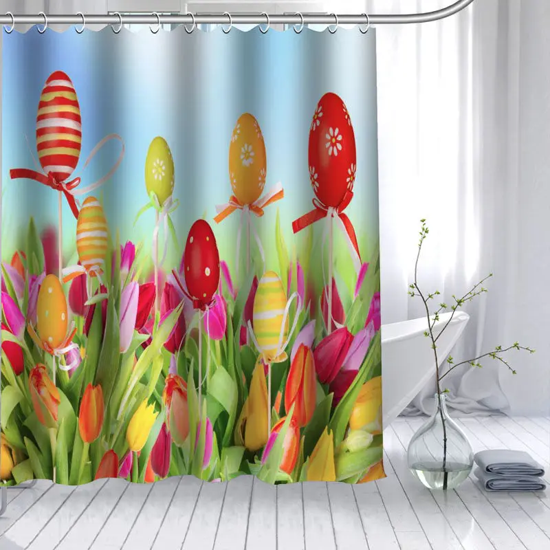 New Arrival Tulips Flower Shower Curtain Polyester Fabric High Defintion Print Bathroom Curtain Waterproof 12 Hook Bath Curtain - Color: 12
