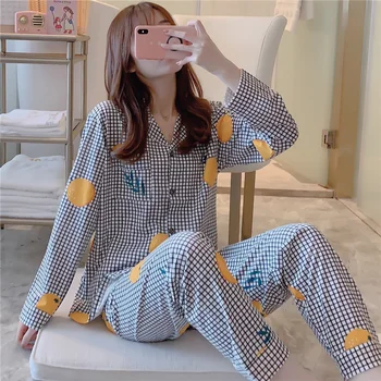 

2020 new student pajamas can be worn outside cartoon printed suits ladies pajamas women long-sleeved autumn 2XL cardigan home se