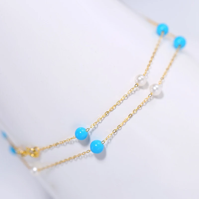 Sinya 18k Золотая цепочка, колье с натуральным жемчугом и бирюзовой звездой семейный дизайн ювелирных изделий Подходит для женщин, девушек и девочек. В продаже