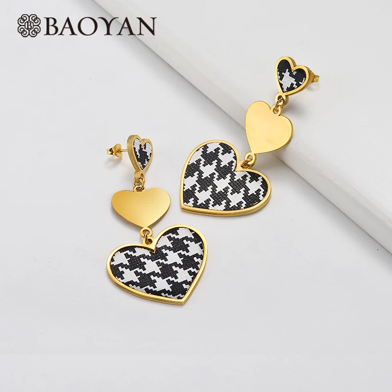 

BAOYAN European Leather Earrings Gold Plating Large Big Stainless Steel Earrings Golden Geometric Drop Dangle Earrings For Women