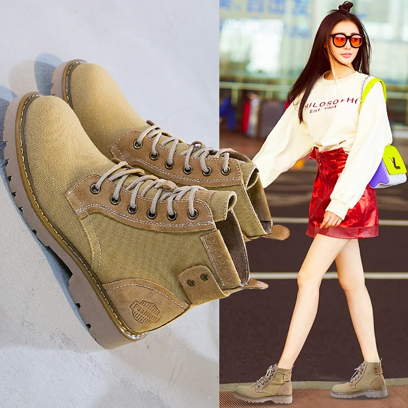 

2019 Spring And Summer British Style Hight-top Canvas Shoes WOMEN'S Shoes Korean-style Martin Boots Outdoor Casual Shoes Trend W