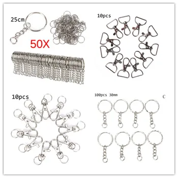 

10/50/100pcs Polished Silver Color Keyring Keychain Split Ring With Short Chain Key Rings Women Men Desk Sets School Stationery