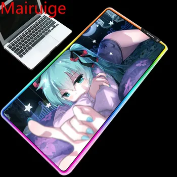 

Mairuige Mouse Pad LOGO Animation Mouse Pad Hatsune RGB Control Keyboard Computer Pad LED Color Lighting XXL Thickened Desk Mat