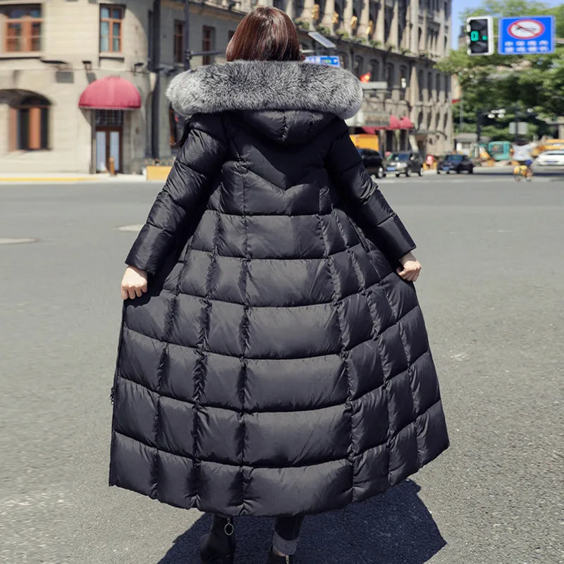 

White Duck Down Jacket Thick Warm 2019 Plus Size Goose Feather Coat Woman Clothing Raccoon Fur Fashion Winter Parka Long JM033
