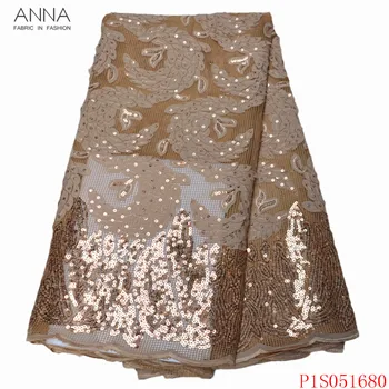 

Anna fashion african lace with sequins embroidered mesh fabric high quality french net laces nigerian fabrics 5 yards for sewing
