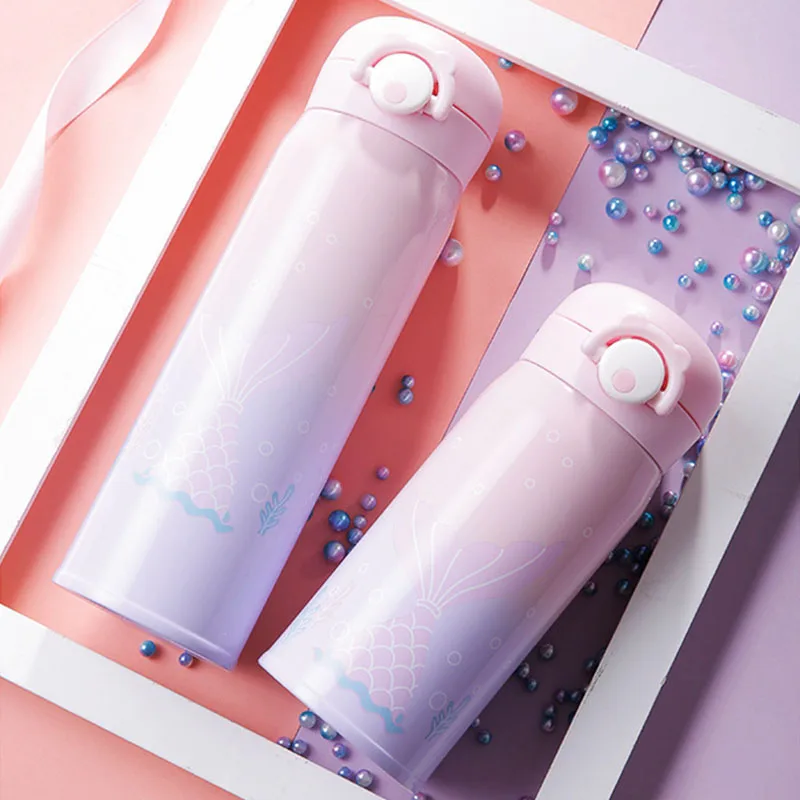 Детская бутылка для воды из нержавеющей стали мультяшная Русалка термобутылки