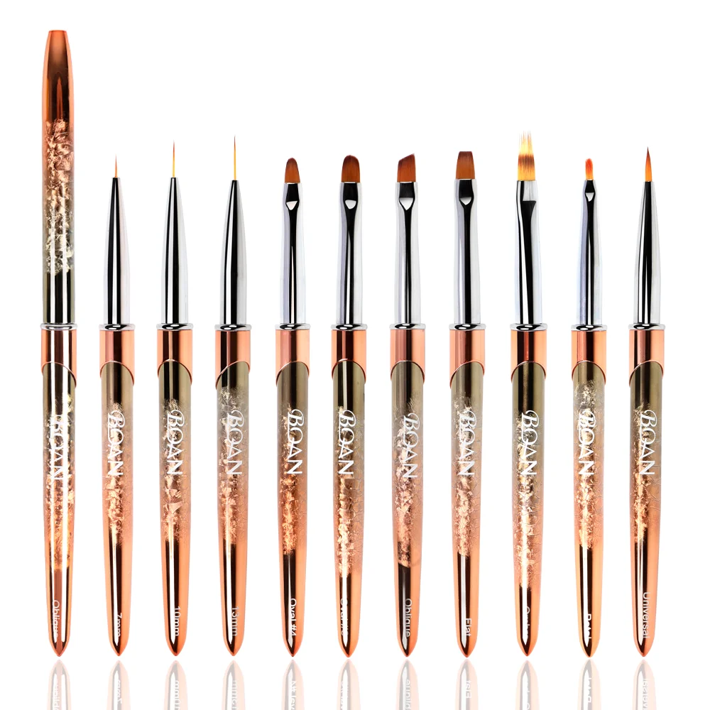 BQAN New Rose Gold Handle Nail Brush UV Gel Liner Painting Pen Acrylic Drawing Brushes Nail Pen for Nails Nail Art Tool 2