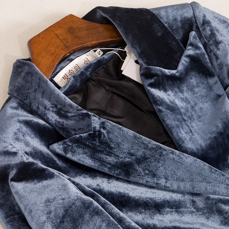 New Autumn and Winter Women's Professional Suit Pants Two-piece High Quality Vintage Gold Velvet Female Jacket Casual Trousers