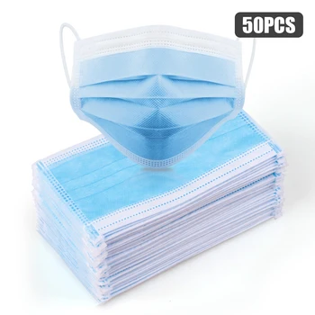 

50PCS Disposable Mask Earloop Face Masks 3-Layer Anti-fog Haze Dust-proof Face Masks for Exhaust Gas Allergies Pollen PM2.5