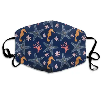 

Marine Seahorse Starfish Washable Reusable Mask, Cotton Anti Dust Half Face Mouth Mask For Kids Teens Men Women With