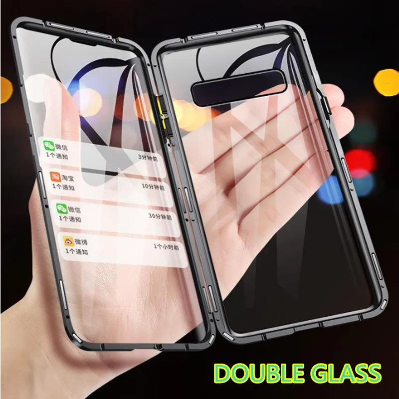 

Double Glass Magnetic Adsorption Metal Case For Samsung Galaxy S8 S9 S10 Plus S10 Case Cover For Samsung Note 9 8 Phone Shell