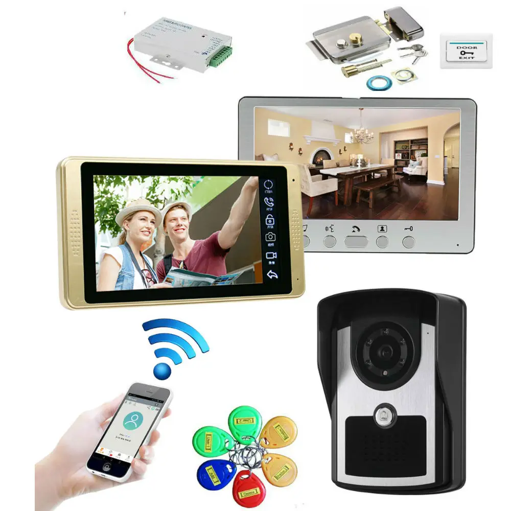 

7" wired wifi APP control Video Intercom Door Phone System With 1 Monitors 2 RFID Card Reader HD Doorbell 1000TVL Camera