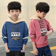 Повседневная футболка с капюшоном и надписью для мальчиков, корейский стиль, для больших мальчиков, осенняя мода, стиль, свитер с длинными рукавами, детская одежда