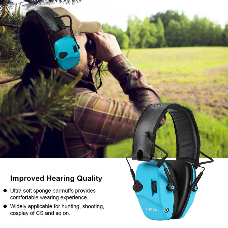 ZOHAN Electronic Shooting Ear Protection NRR22dB Sound Amplification Noise Reduction Ear Muffs Professional Ear Hunting Defender