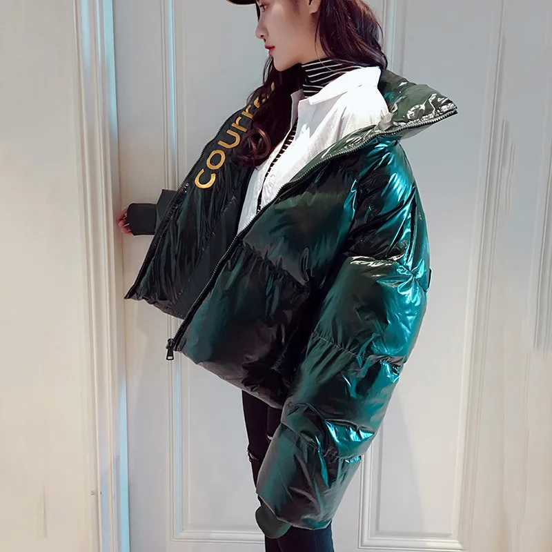 Зимний глянцевый пуховик Женская водонепроницаемая куртка пуховик с вышивкой большой размер теплая Толстая парка Женское пальто S-XL