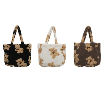 

Women Lamb Like Fabrics Shoulder Tote Bag Plush Bear Handbag