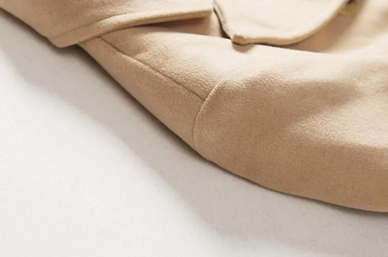 New Fashion Womens OL Wool Coats European Style Slim Fit Outerwear Female Elegant Double Breasted Pocket Long Overcoats