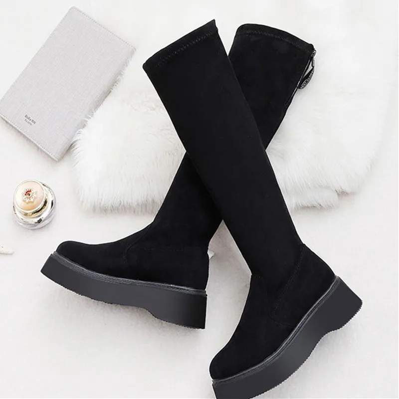 Winter Boots Lady Round Toe Sexy Thigh High Heels High Sexy Shoes Booties Ladies Boots-women Luxury Designer Lace Up