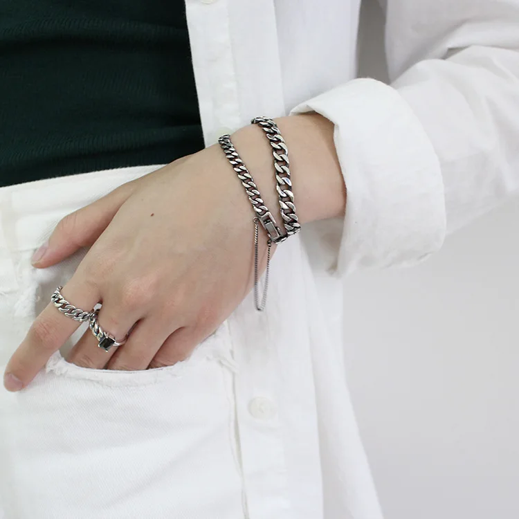 

Personality Punk 925 Sterling Silver Bracelets For Women Men Lovers Gift Fine Jewelry Pulseras Mujer Moda Plata Silber Schmuck