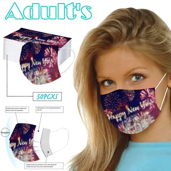 

50pcs Adult Disposable Mask 2021 Happy New Years Three Layer Thickened Dustproof Breathable Face Masks Windproof Face Shiled