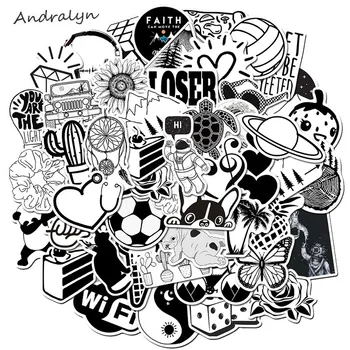 

50 Pcs/Set Cartoon Pink INS Style Vsco Girl Black And White Stickers For Guitar Phone Luggage Skateboard Laptop Motorcycle Desk