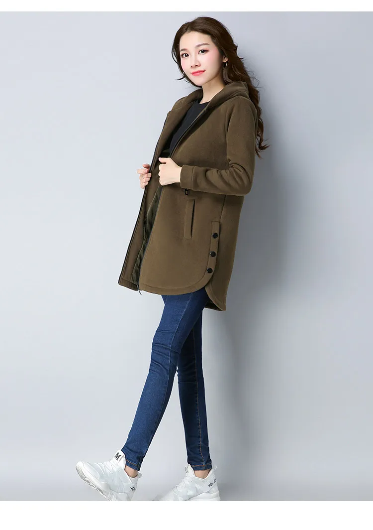 Streetwear ArmyGreen Зимняя куртка женская уличная с капюшоном 4 цвета полиэстер толстый бархат женская верхняя одежда пальто с карманом - Цвет: Streetwear ArmyGreen
