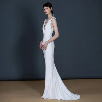 

SHIWEIJIUYUE Satin Mermaid Wedding Dress Bride Dresses 2020 New Simple Boho Wedding Gowns V Neck Vestidos De Novia