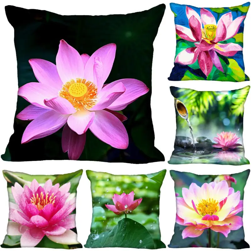 

Flower Lotus Painting Art Pillow Cover Bedroom Home Decorative Pillowcase Square Zipper Pillow Cases Fabric Eco-Friendly 0918