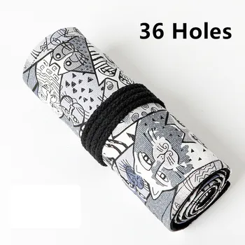 

50pcs Kawaii Cat Roll School Pencil Case Large 24/36/48/72 Holes Pencilcase Korean Cute Pen Bag Canvas Stationery Box Pouch