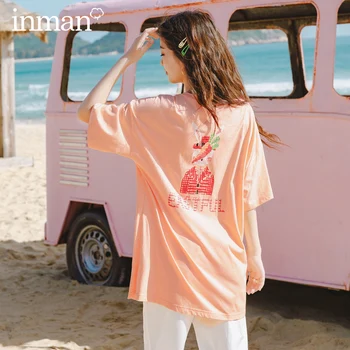 

INMAN 2020 New Arrival Girlish Carrot Print O-neck Loose Base Short Sleeve T-shirt