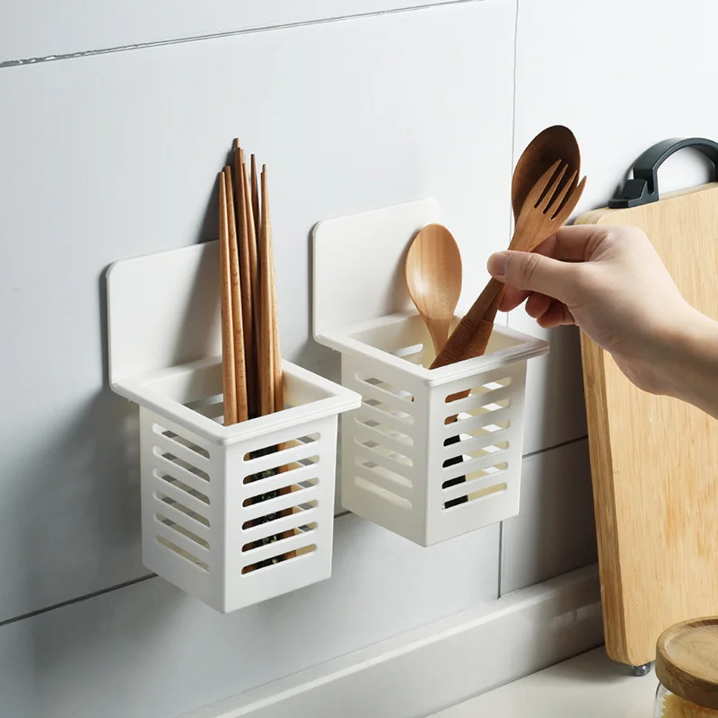 

Wall Mount Storage Rack Kitchen Punch Free Plastic Chopsticks Cutter Fork Strainer Rack Bath Toothbrush Cup Holder Organizer