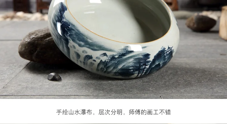 Античная Ручная окрашенный чайный умывальник керамическая ручка для мытья кунг-фу чашка для мытья посуды чайный сервиз аксессуары пейзаж ретро ледяная, с трещинами