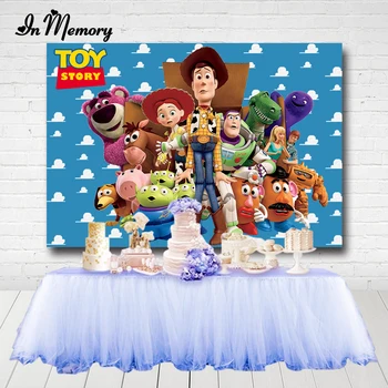 

InMemory Toy Story Photography Backdrop Character Sky Blue Clouds Wall Boys Birthday Party Backgrounds For Photo Studio Custom