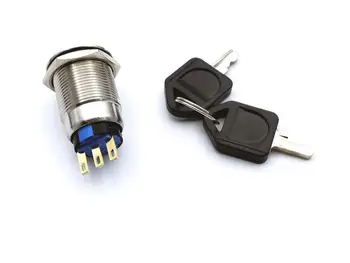 

1set 19mm Key Lock Button Switch Flat Round Stainless Steel Metal ON/OFF Lock