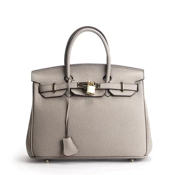 

2020 New Leather Handbags European and American Big-name First Layer Cowhide Litchi Grain Platinum Bag Shoulder Bag Large Bag