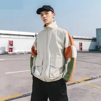 

New Youth Japanese Trend Loose Jacket Men's Harajuku Coat Personality Fashion Color Matching Print Shirt Autumn