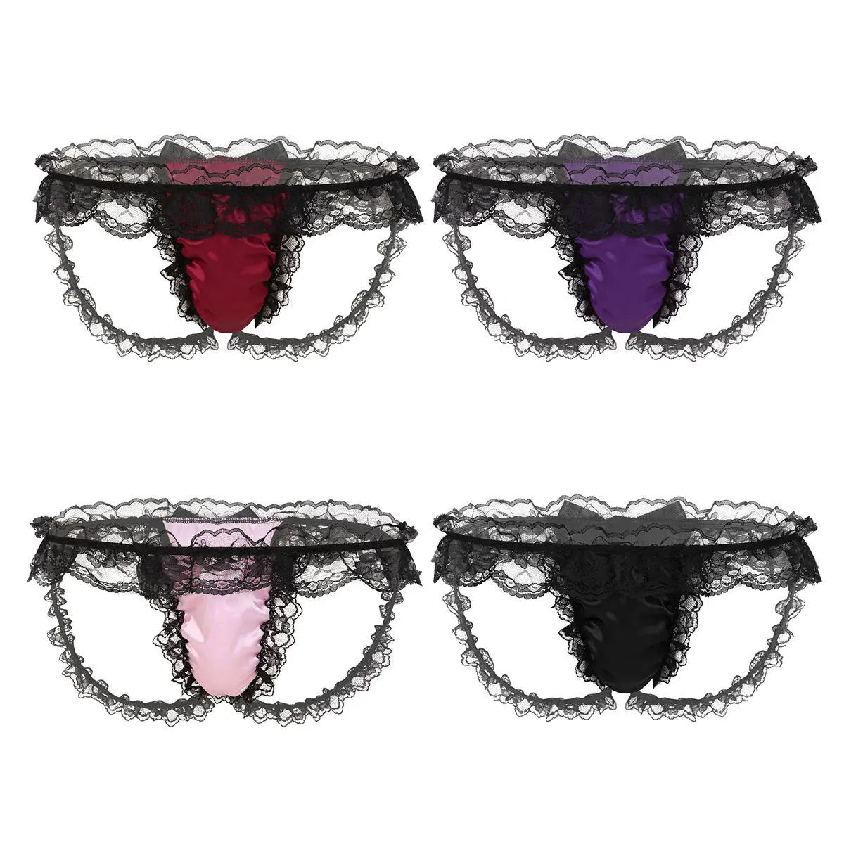 Mens Hot Sissy Floral Lace Panties Transparent Gay Sexy Lingerie Men Underwear Male Bikini Briefs Underwear for Nightwear