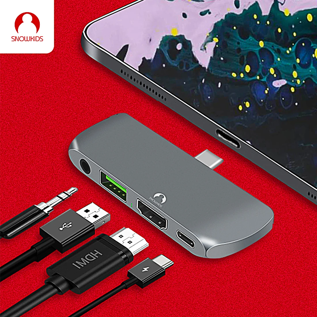 Snowkids концентратор Тип C док-станция для iPad Pro смартфон 4 в 1 PD 3,5 мм Аудио HDMI USB3.0 порт расширения