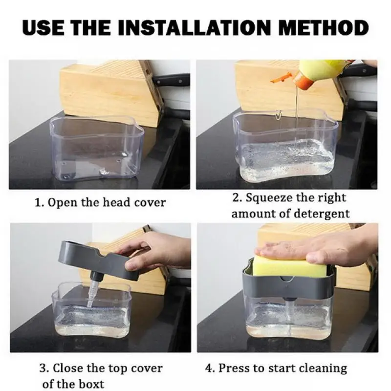 Press Type Soap Box Sponge Soap Dispenser Automatic Distributor Kitchen Dishwasher Box Detergent Container Kitchen Tools
