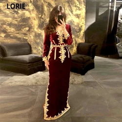 LORIE Moroccan Caftan Evening Dress 2021 Gold Lace Appliques Cap Sleeves Burgundy Mermaid Velvet Arabic Prom Gowns Party Dress