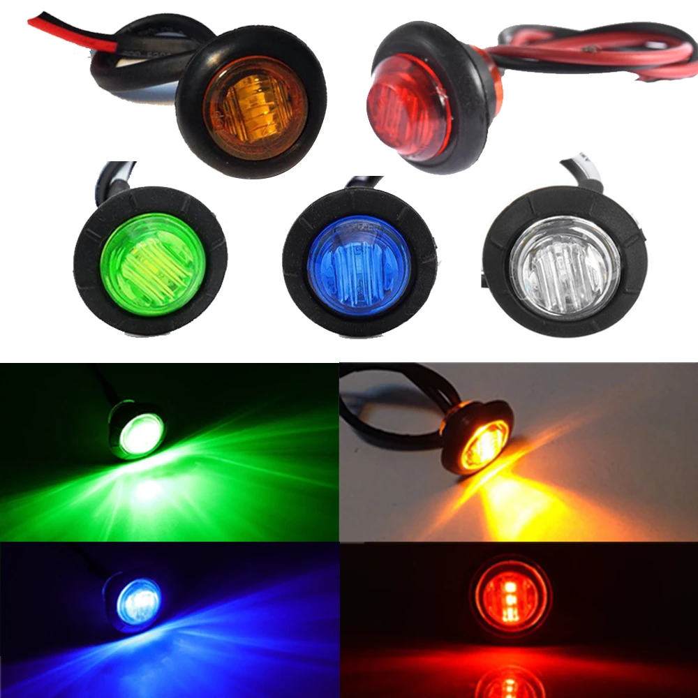 Luz LED pequeña para coche camión, luz blanca/amarilla/azul/verde/roja de 3/4 pulgadas, lateral 3 luces| | - AliExpress