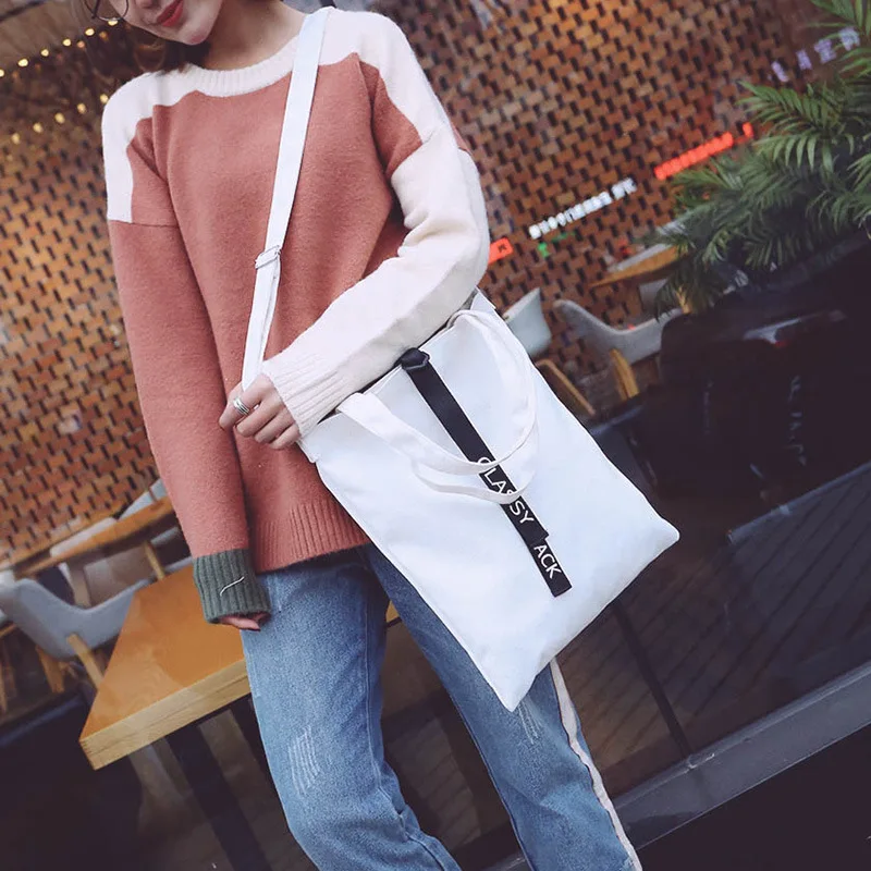 

Disassembly Canvas Bag Shoulder Bag Women's Cross-body South Korea Lettered Ribbon Simple Versatile Schoolbag Literature And Art