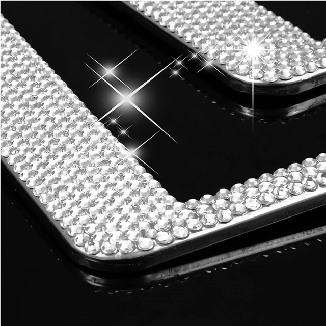 2 pcs stainless steel Shiny Crystal License Plate Frames Luxury Handcrafted  Rhinestone Bling Car Accessories White Black Blue - AliExpress