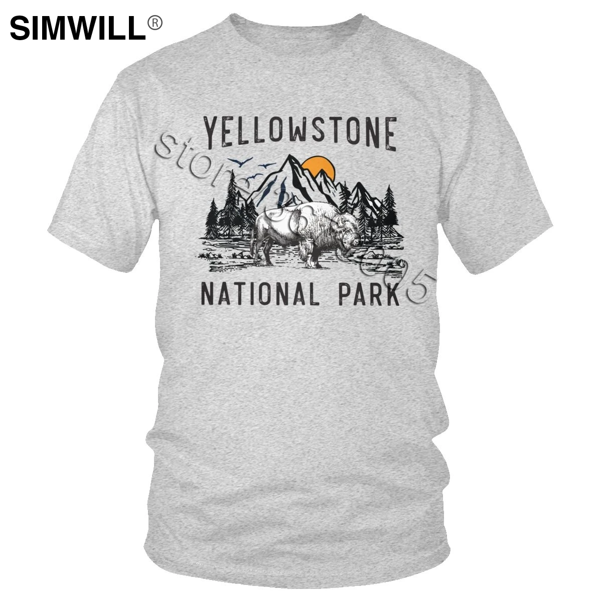 

Male Vintage Yellowstone National Park T Shirt Fashion Wyoming Mountains Bison T-Shirts Short Sleeves 100% Cotton Print Tee Gift