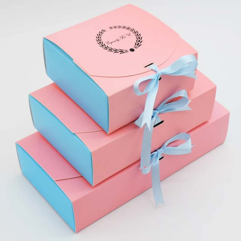 

10 Pcs paper boxes Wedding Gift Box Party Favor Kraft Paper Box Food Candy Cookies Packing Cake Boxes Packaging With Ribbon