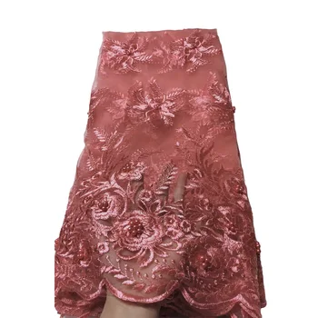 

Latest Tulle Lace Fabric High Quality Europe And American Fashion Fabric With Beads Stone French lace Fabrics