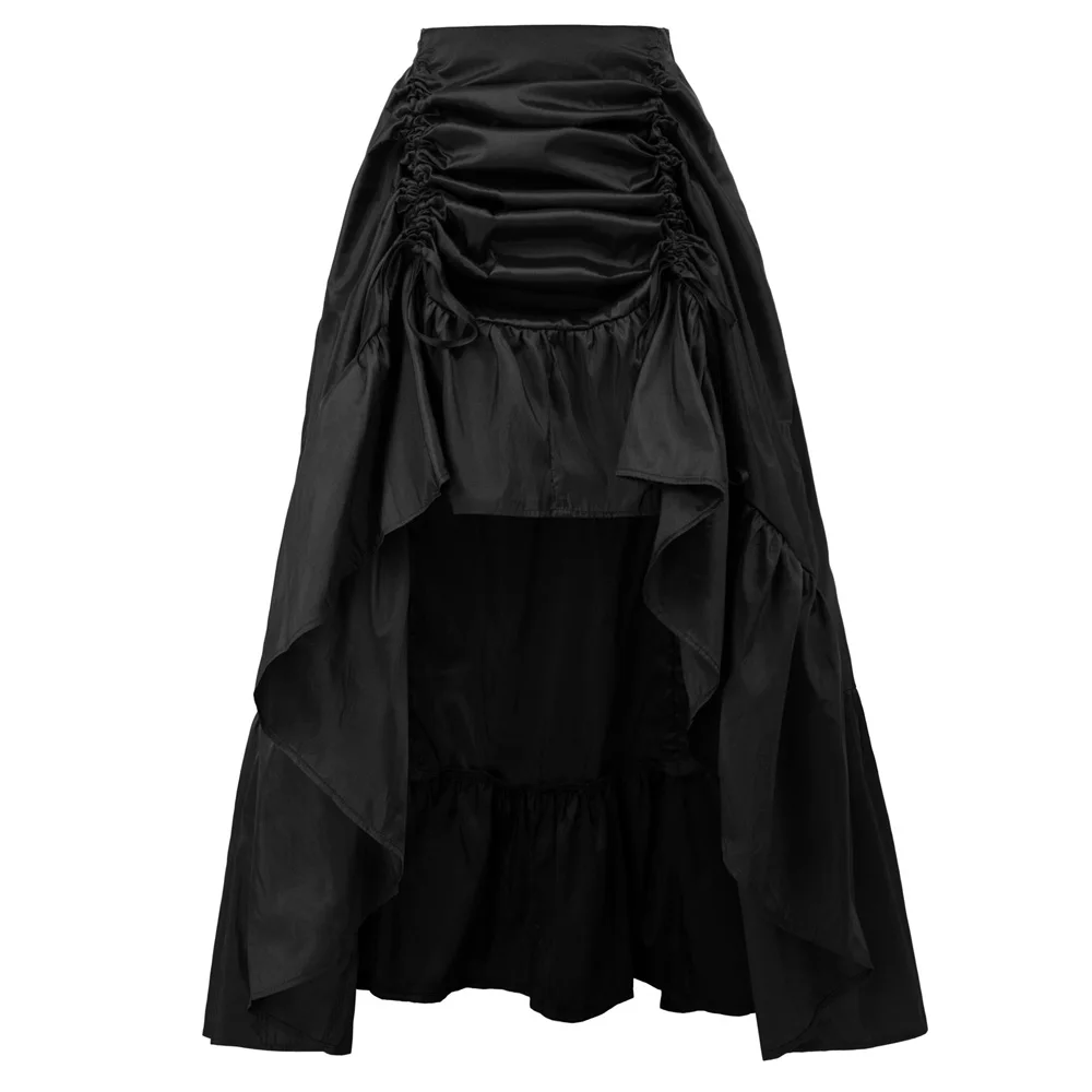 Women skirt retro ruffle solid Adjustable High-Low Skirt Elastic Waist Gothic skirts party club Renaissance Steampunk skirt long